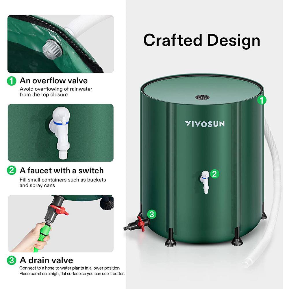132 Gal. Collapsible Rain Barrel with wo Spigots and Overflow Kit in Green - Hercitys