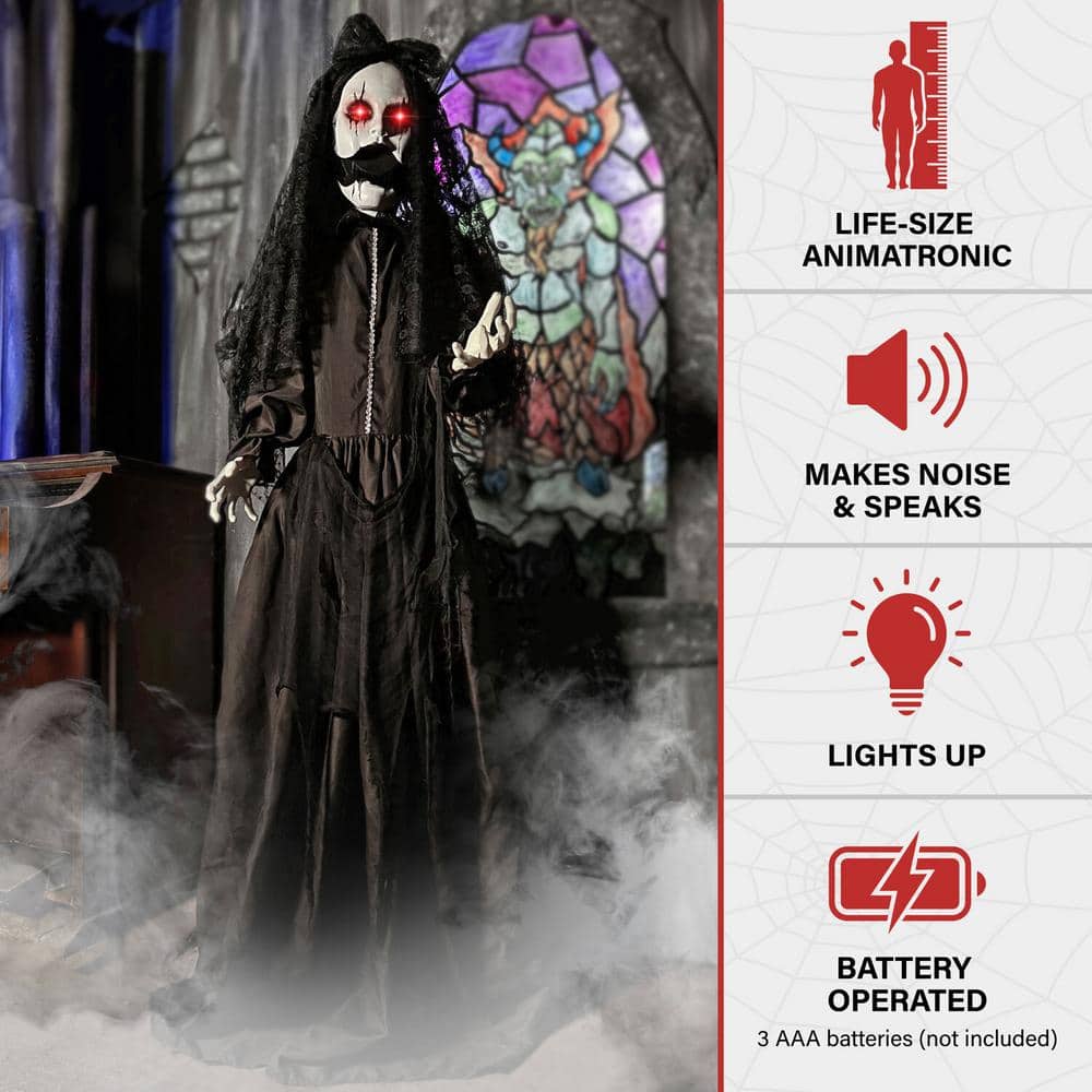 5.5 ft. Lifesize Animatronic Demon Bride with Lights and Sound, Indoor/Covered Outdoor Halloween Decoration - Hercitys