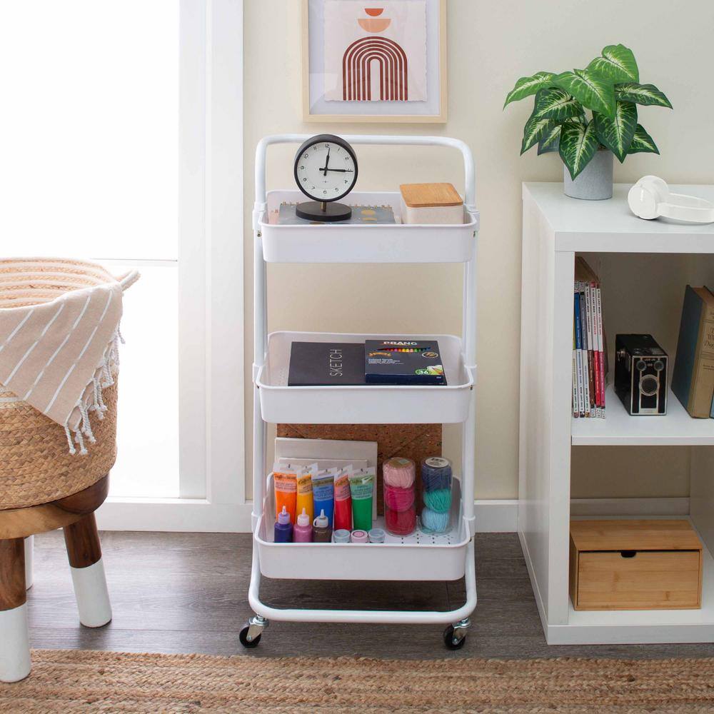 3-Tier Rolling Basket Cart in White - Hercitys