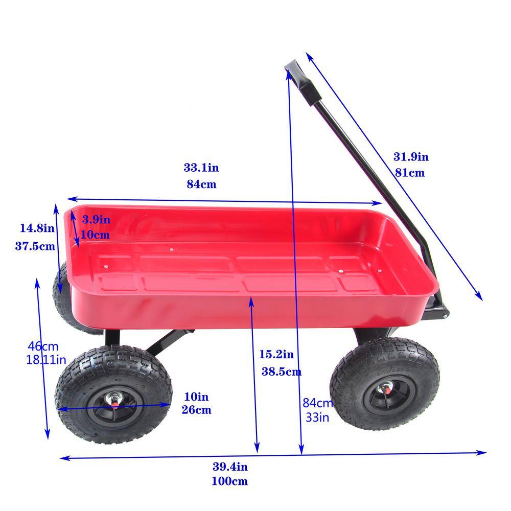 1 cu.ft. Red Steel Outdoor Wagon All Terrain Pulling Railing Air Tires Children Kid Garden Cart - Hercitys