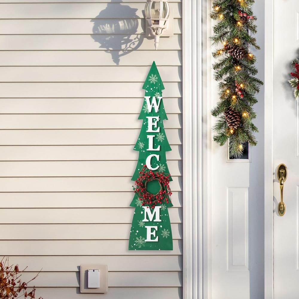 42 in. H Christmas Wooden WelcomeChristmas Tree Porch Sign - Hercitys
