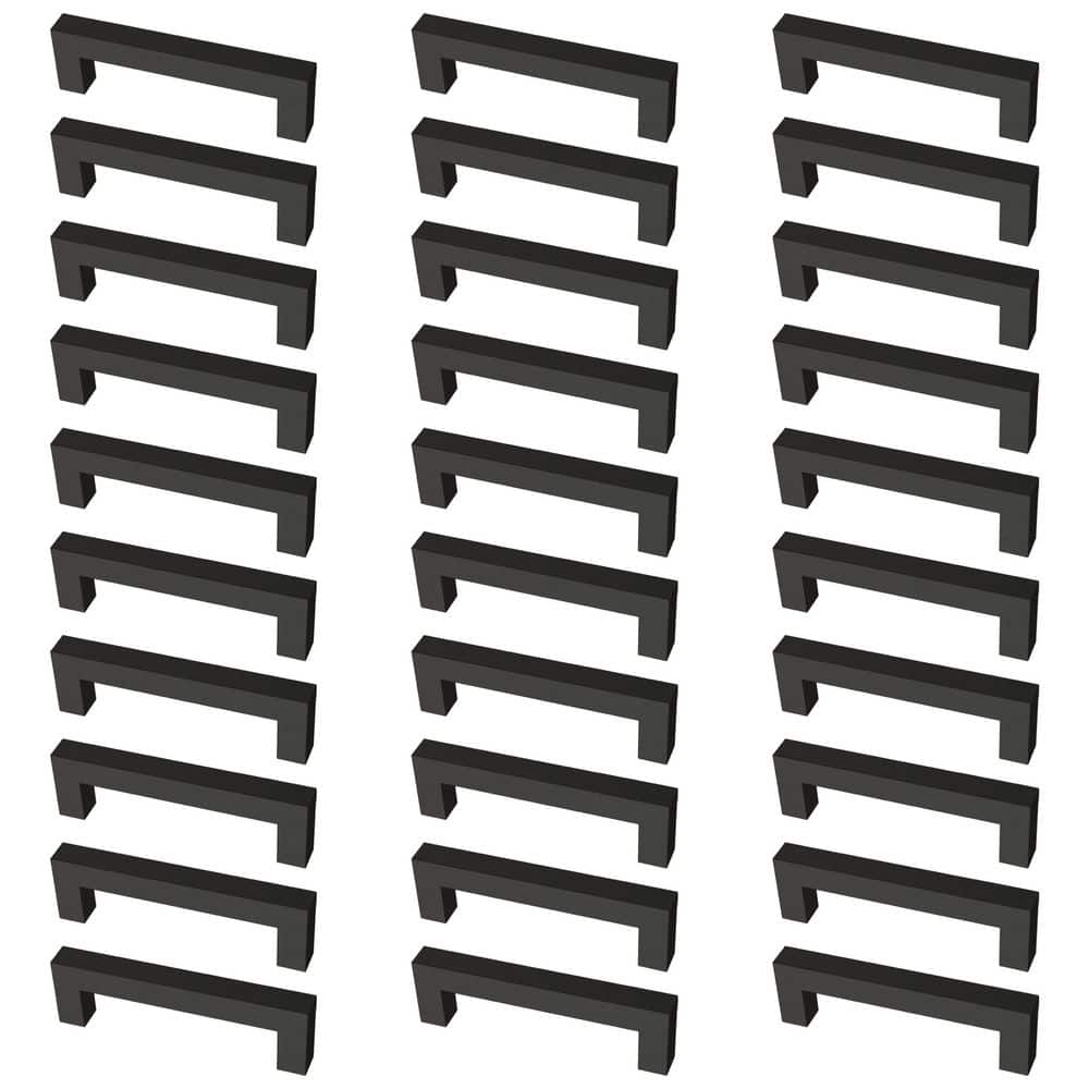30-Pack Simple Modern Square 3-3/4 in. (96 mm) Modern Matte Black Cabinet Drawer Pulls - Hercitys