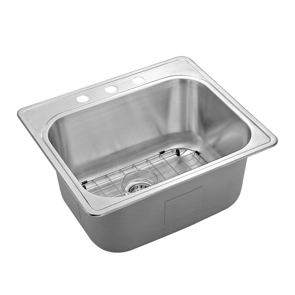 12 in. Depth 18-Gauge Stainless Steel 25 in. Single Bowl Drop-In Kitchen Sink with Bottom Grid - Hercitys