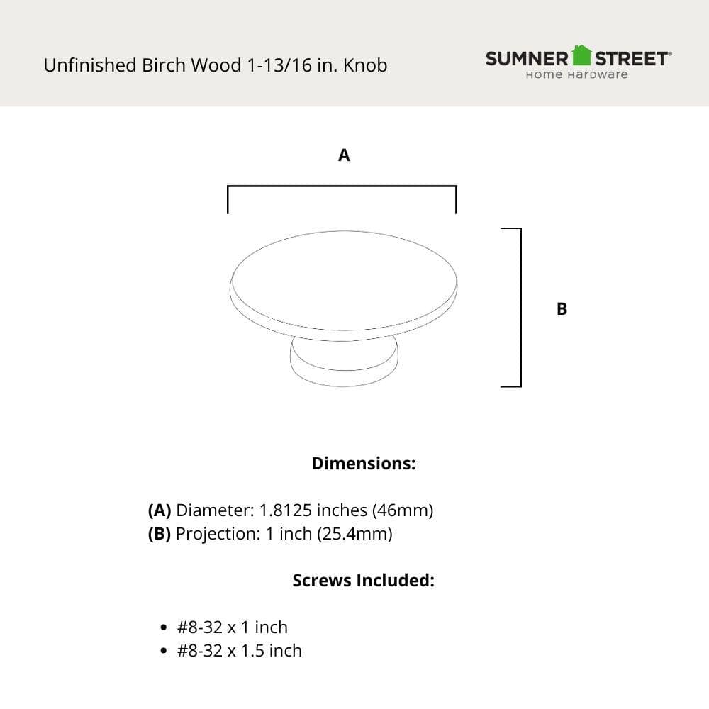 10-Pack Unfinished Birchwood 1-13/16 in. (46 mm) Casual Round Cabinet Knob - Hercitys