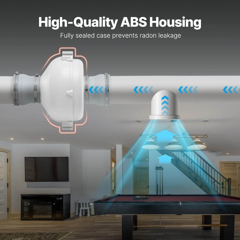 4 in. to 4.5 in. Radon Mitigation Fan System, Quiet 190 CFM Radon Mitigation Kit with 2-Couplers, Waterproof Radon Fan - Hercitys