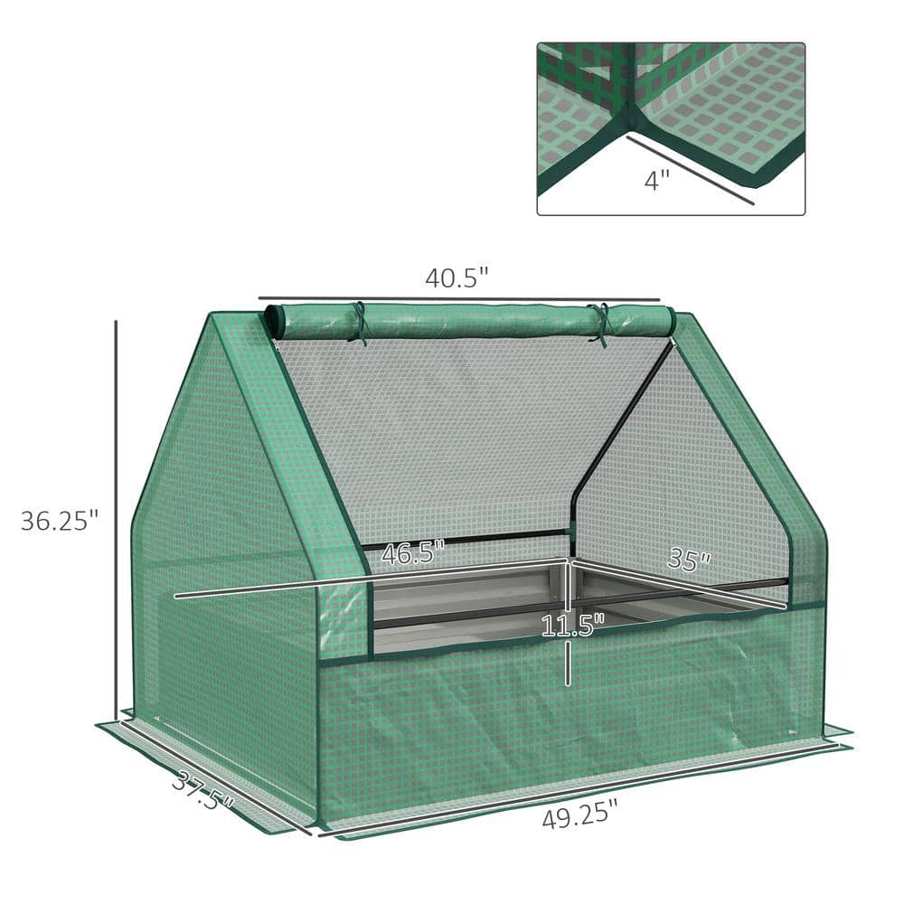 49.25 in. L x 37.5 in.  W x 36.25 in. H PE, Steel Green and Silver Mini Greenhouse with Planter Box - Hercitys