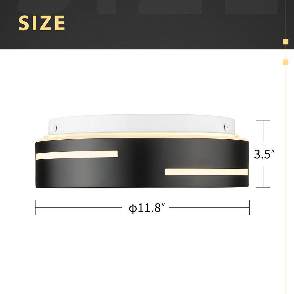 11.8 in. 2-Light Black Finish Flush Mount Ceiling Light With Frosted Glass - Hercitys