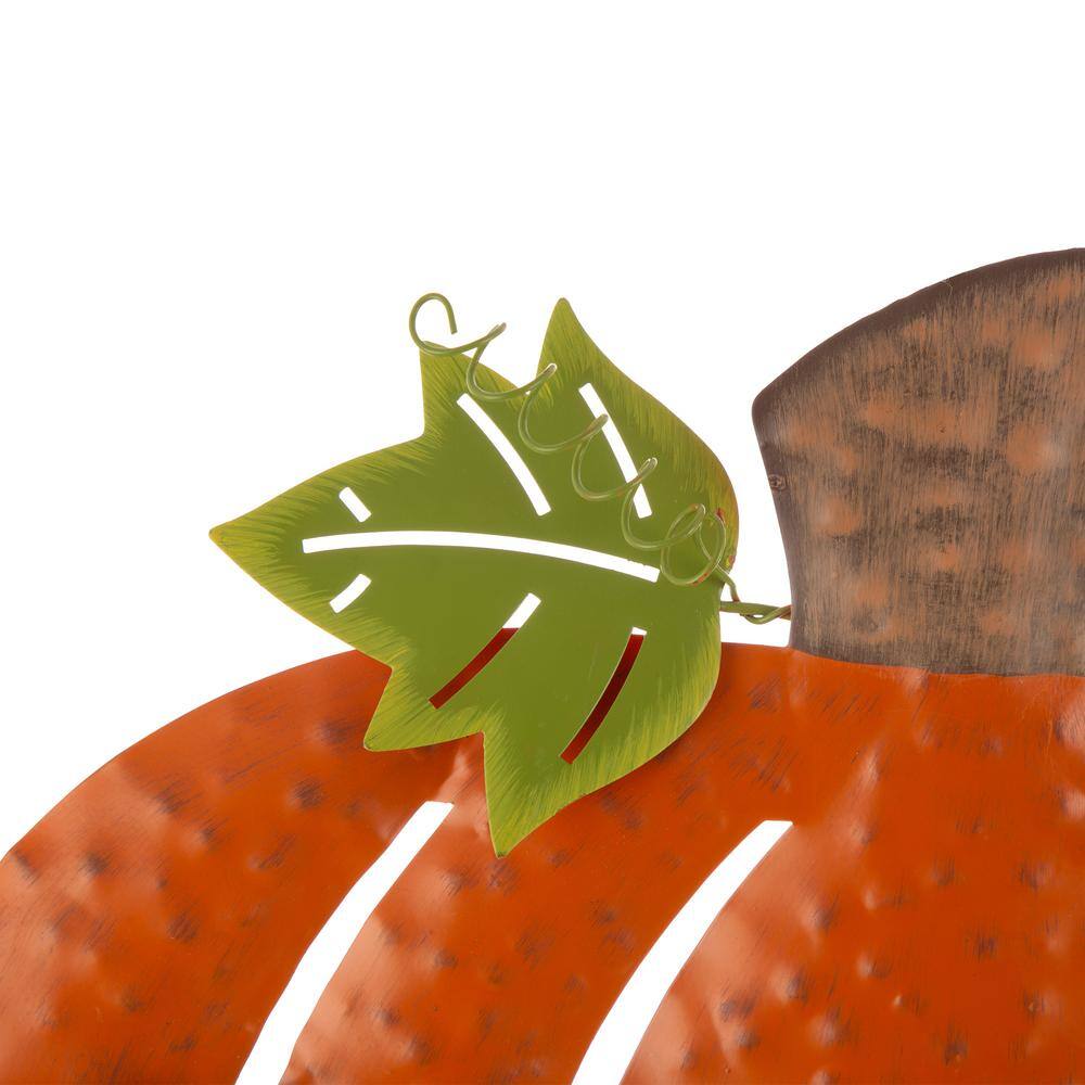 29.72 in. H Fall Metal Pumpkin Yard Stake/Standing/Hanging Sign (KD, 3-Function) - Hercitys