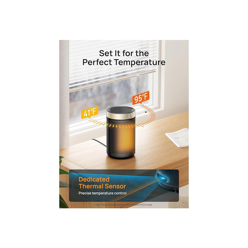 1500-Watts 11.2 in. H Portable Electric Forced Air Ceramic Space Heaters with Thermostat, Eco Mode and Fan Mode in Gold - Hercitys