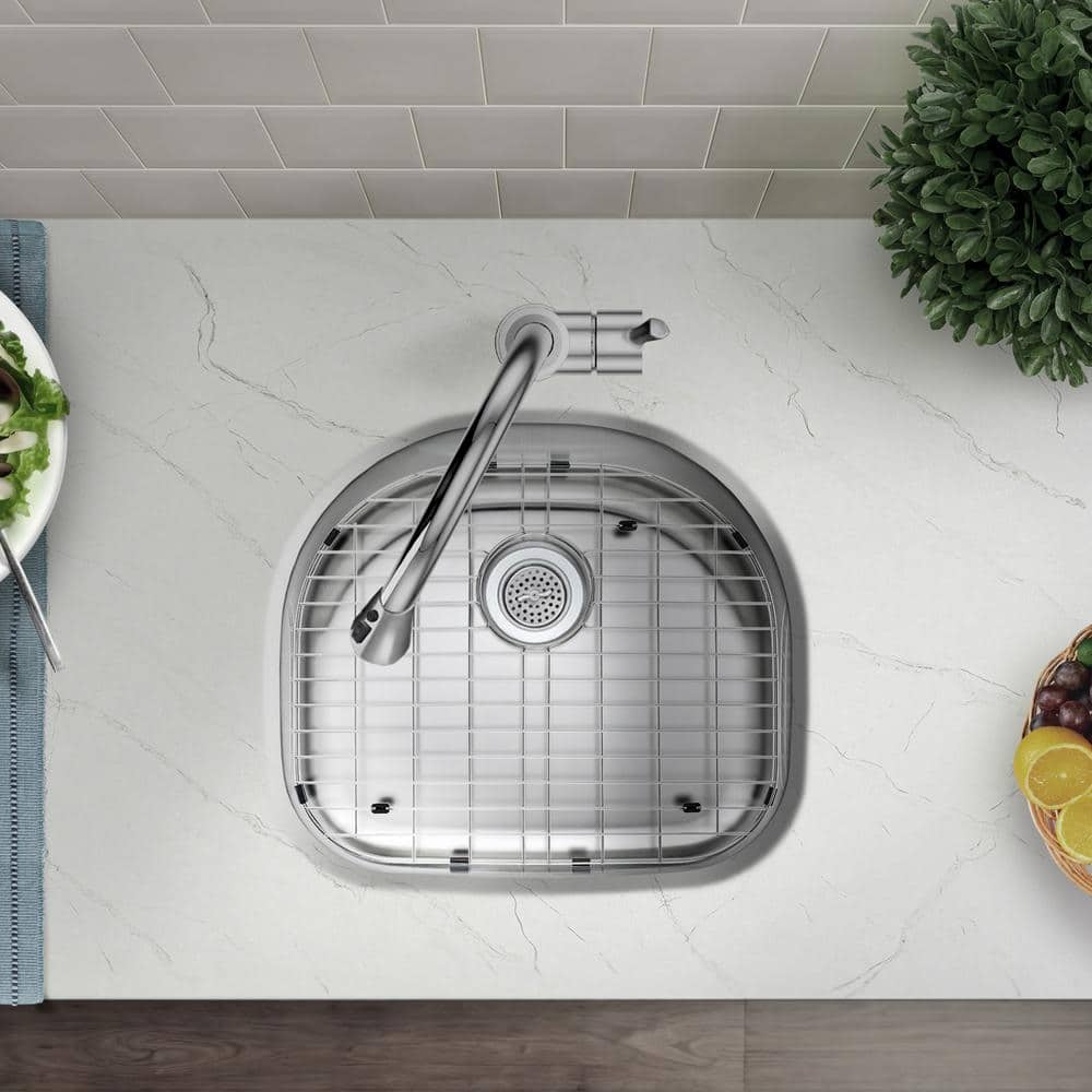 23 in. Undermount Single D-Shape Bowl 18-Gauge Stainless Steel Kitchen Sink with Bottom Grid - Hercitys