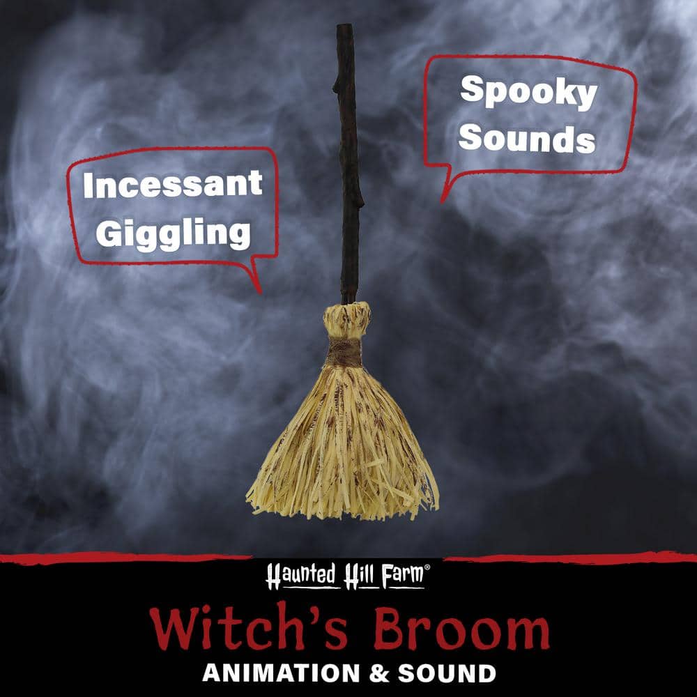 26 in. Animated Witch’s Broomstick with Sound and Movement, Battery Operated - Hercitys