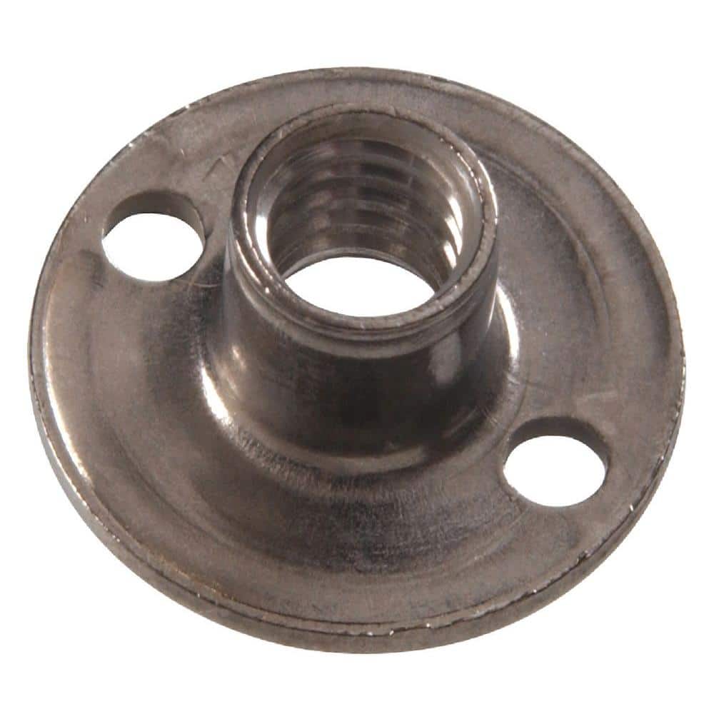 #10-24 x 9/32 in. x 3/4 in. Stainless Steel Round Base Brad Hole Tee Nut (12-Pack) - Hercitys
