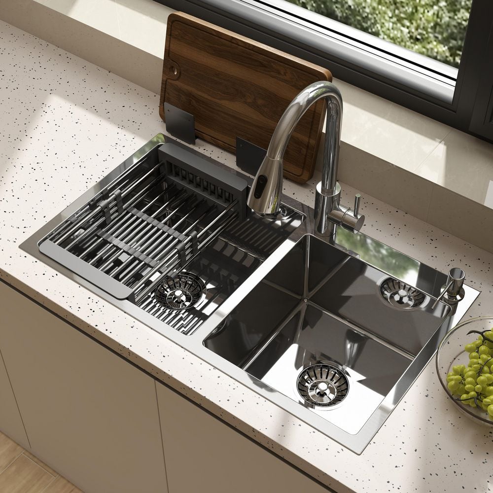 30 in. Drop-In/Undermount Double Bowl Stainless Steel Kitchen Sink with Faucet - Hercitys