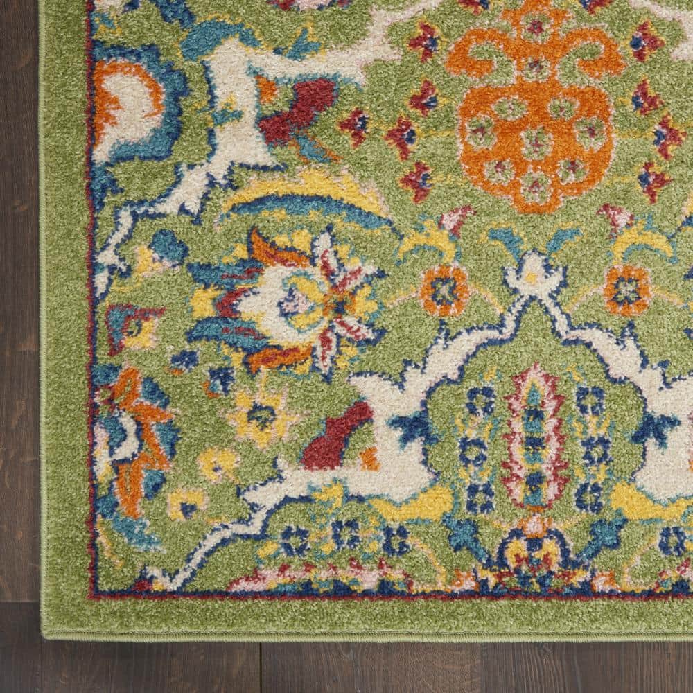 5′ X 7′ Green Floral Power Loom Area Rug - Hercitys