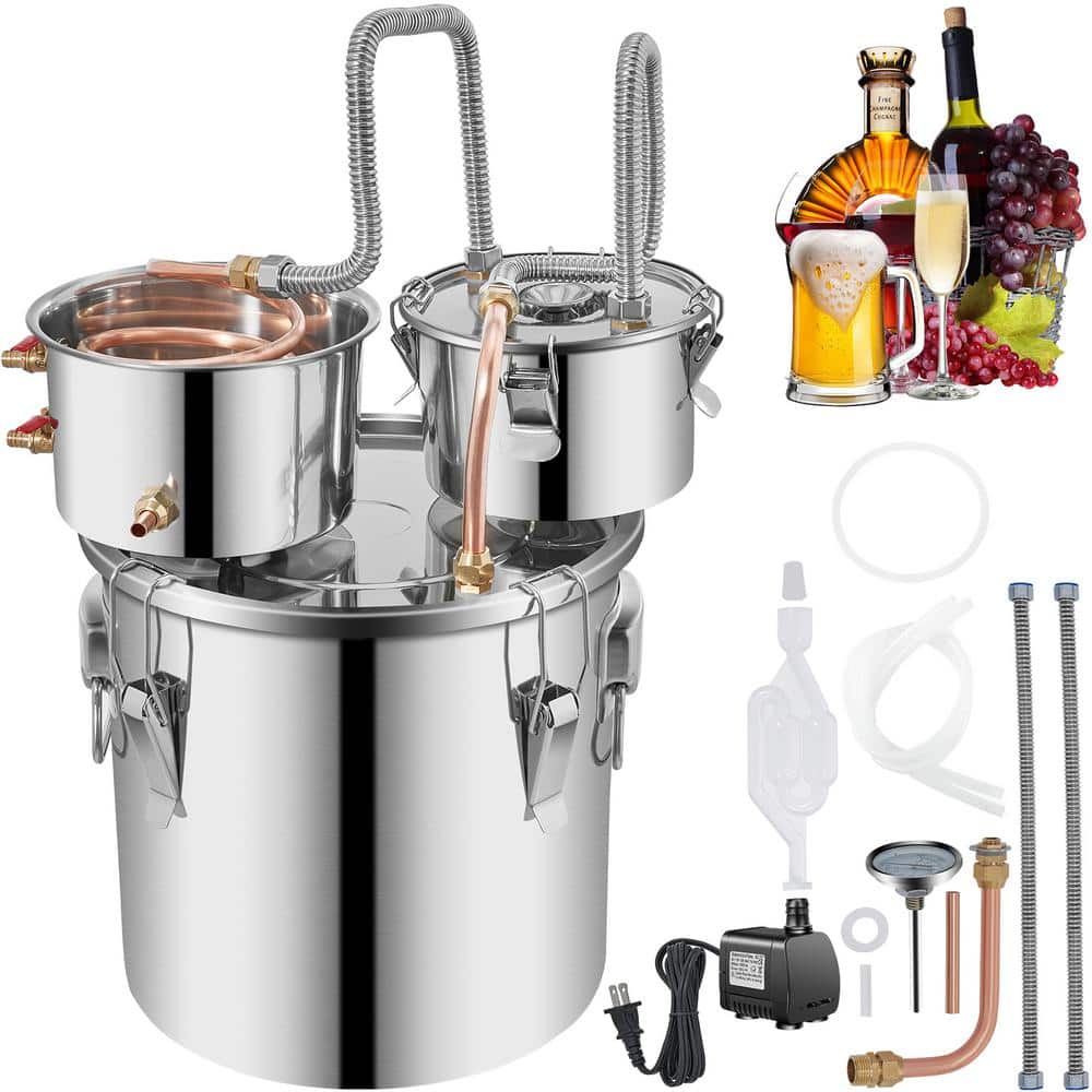 5 Gal. Stainless Steel Alcohol Still with Copper Tube, Built-in Thermometer Pump, Double Thumper Keg Home Brewing Kit - Hercitys