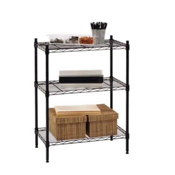 3-Tier Steel Wire Shelving Unit in Black (24 in. W x 30 in. H x 14 in. D) - Hercitys