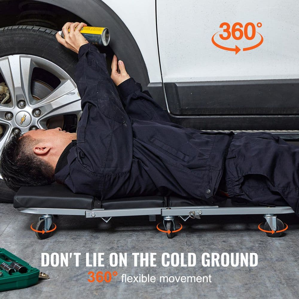 300 lbs. Capacity Z-Creeper Seat, 2-in-1 Rolling Folding Car Creeper, Low Profile Creeper with 6 pcs Wheels, Black - Hercitys