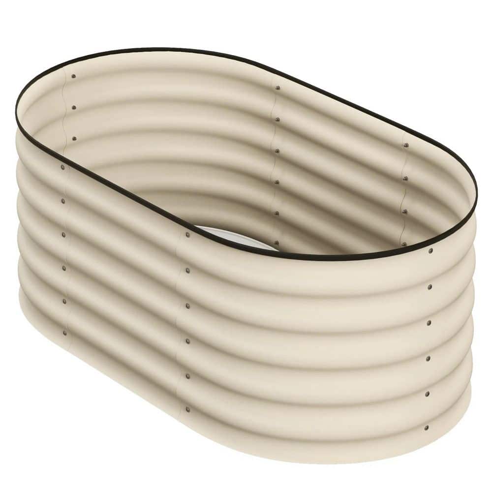 3.5 ft. x 2 ft. x 1.4 ft. Galvanized Raised Garden Bed Kit, Outdoor Metal Elevated Planter Box with Safety Edging, Cream - Hercitys