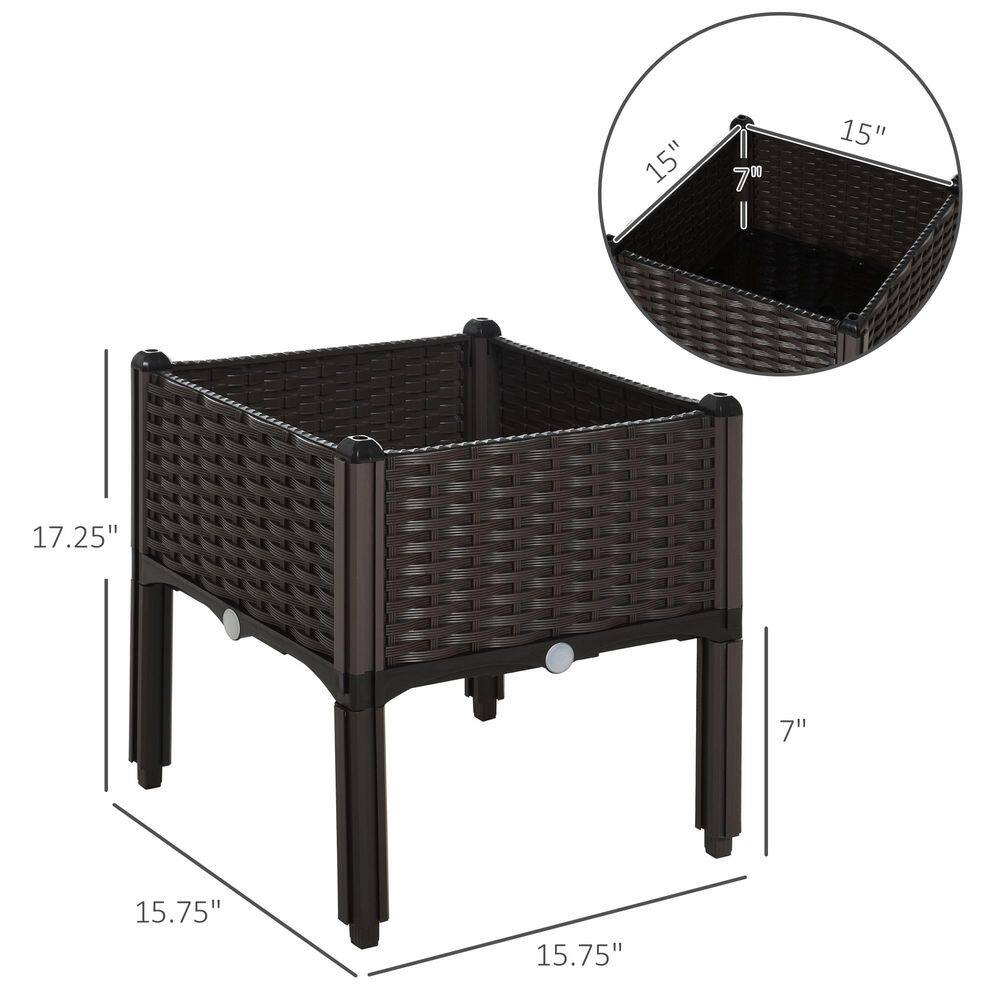 15.75 in. x 15.75 in. x 17.25 in. Brown Polypropylene Raised Garden Bed with Legs, Plastic Self-Watering Planter - Hercitys