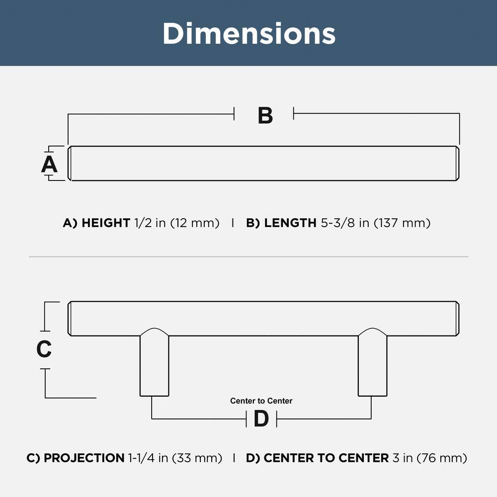 10-Pack Solid Bar 3 in. (76 mm) Modern Cabinet Drawer Pulls in Stainless Steel - Hercitys