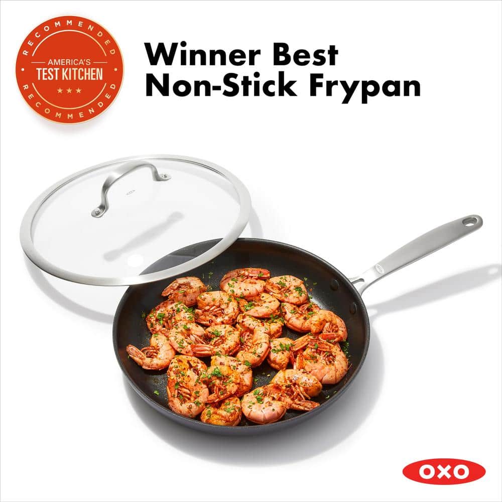 12 in. Hard-Anodized Aluminum 3-Layer German Engineered Nonstick Frying Pan with Glass Lid Stainless Steel Handle - Hercitys