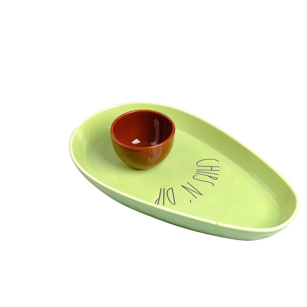 14 x 8 in. Green Ceramic Avocado Chip and Dip Serving Platter - Hercitys