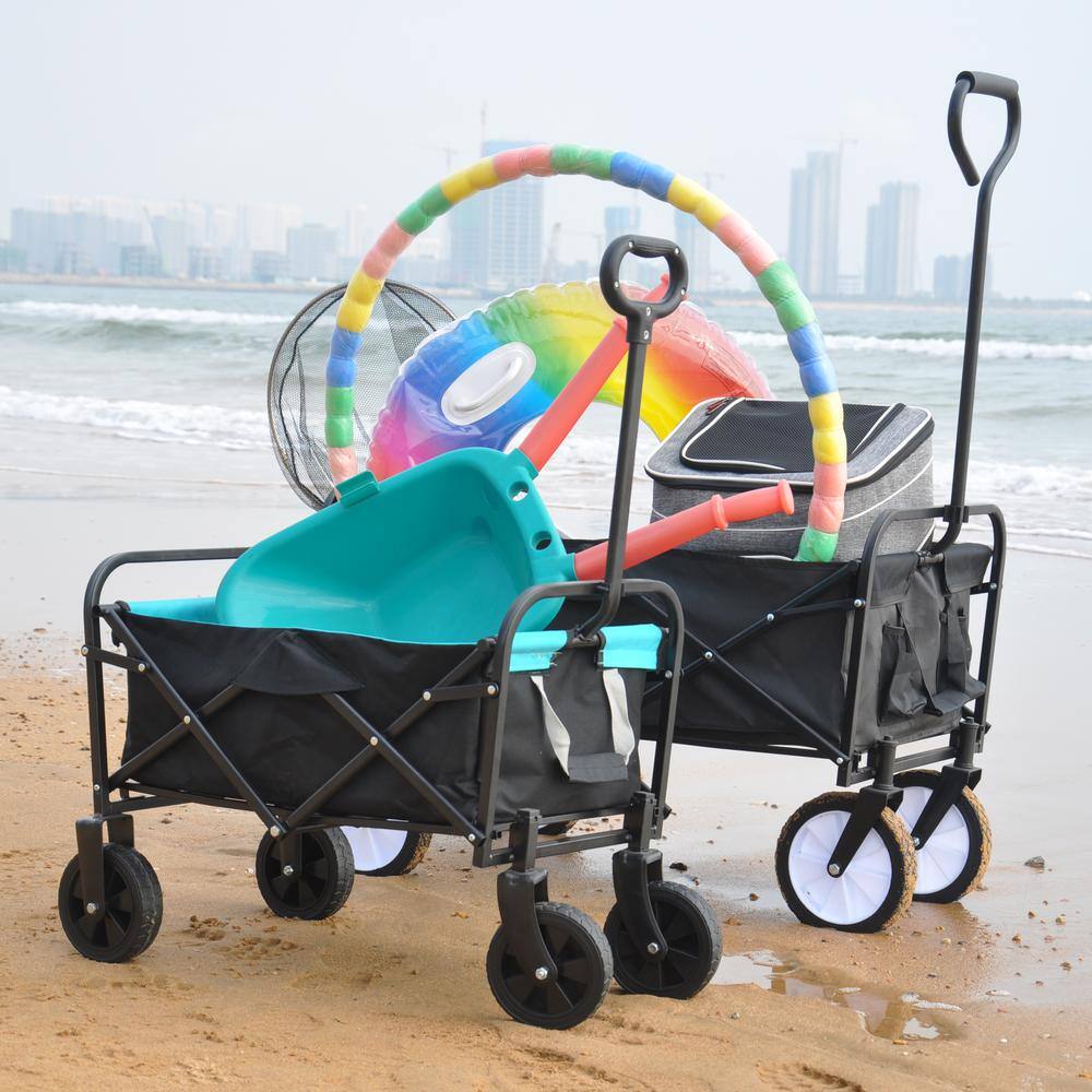 3 cu. ft. Steel Folding Shopping Beach Garden Cart in Black and Blue - Hercitys
