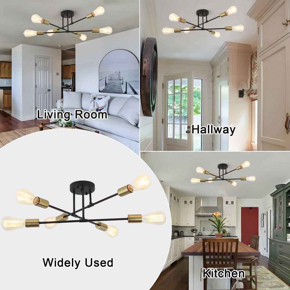20.66 in. 6-Light Black and Brass Sputnik Modern Semi-Flush Mount Ceiling Light - Hercitys