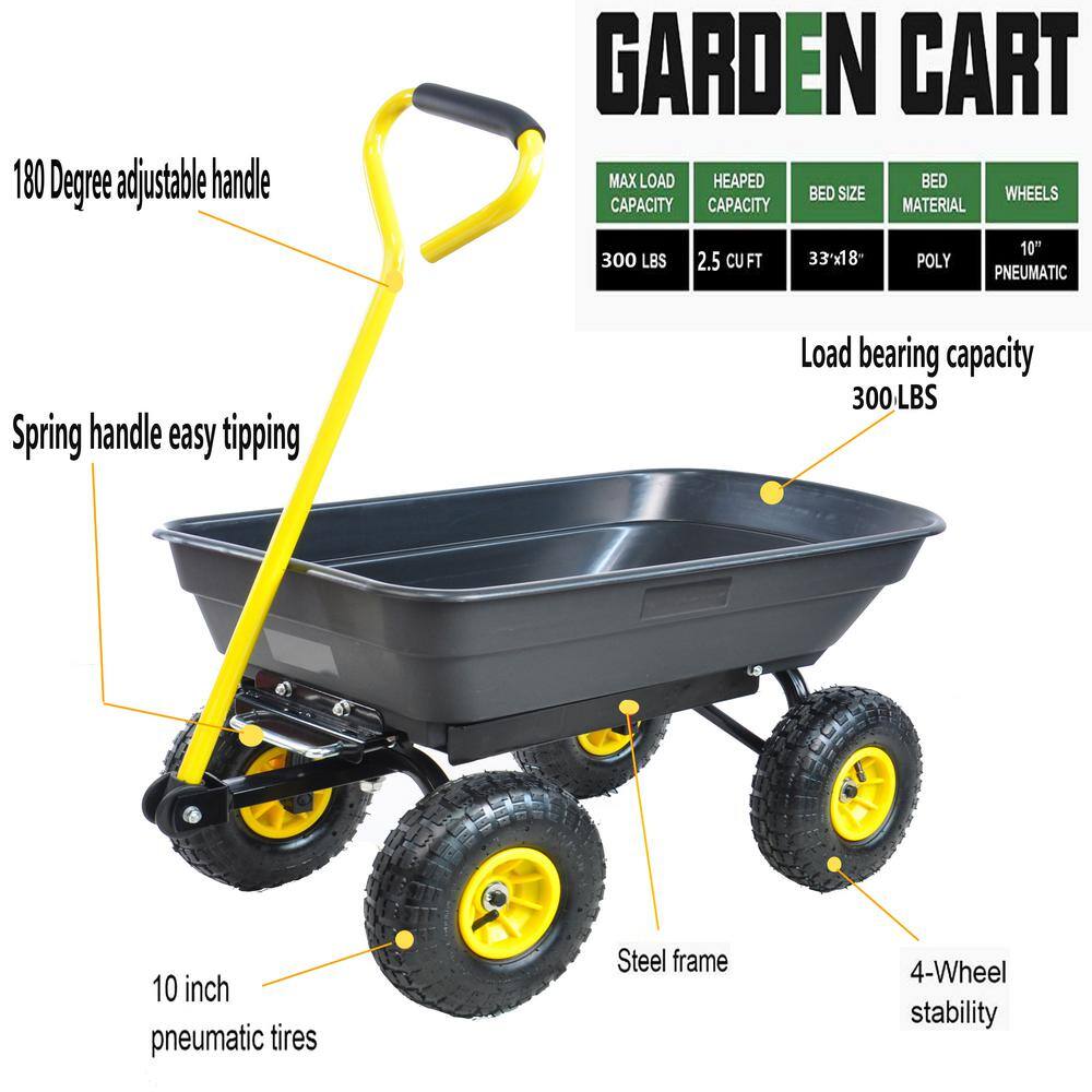 2.5 cu.ft. Metal Garden Cart with Steel Frame and Pneumatic Tire, Black - Hercitys