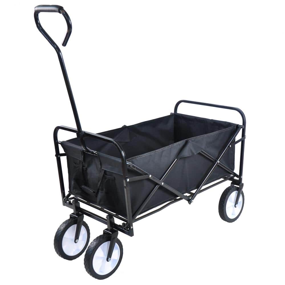 3.6 cu. ft. Foldable Portable Multi-Function Steel Outdoor Garden Cart in Black - Hercitys
