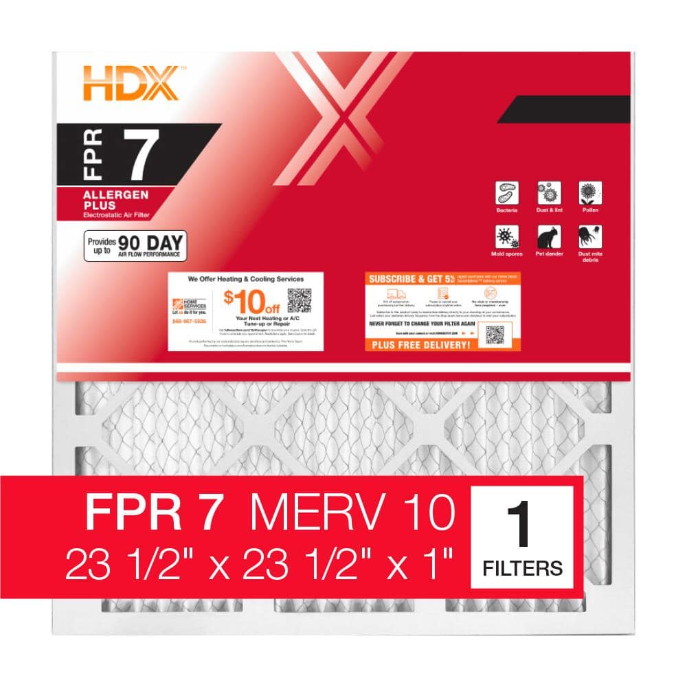 23.5 in. x 23.5 in. x 1 in. Allergen Plus Pleated Air Filter FPR 7, MERV 10 - Hercitys