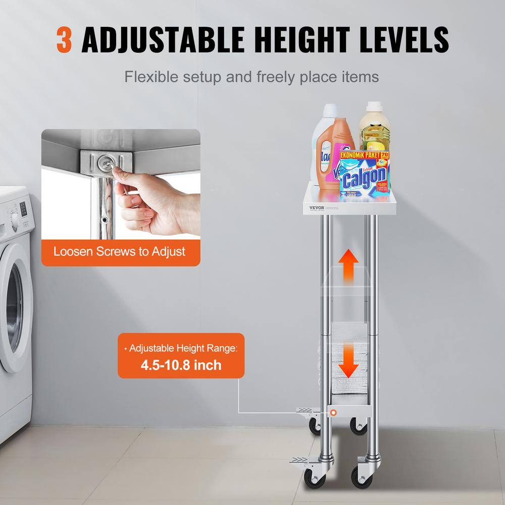 24 in. x 12 in. x 38 in. Silver Stainless Steel Kitchen Prep Table 500 lbs. Load Capacity w/ 3 Adjustable Height Levels - Hercitys