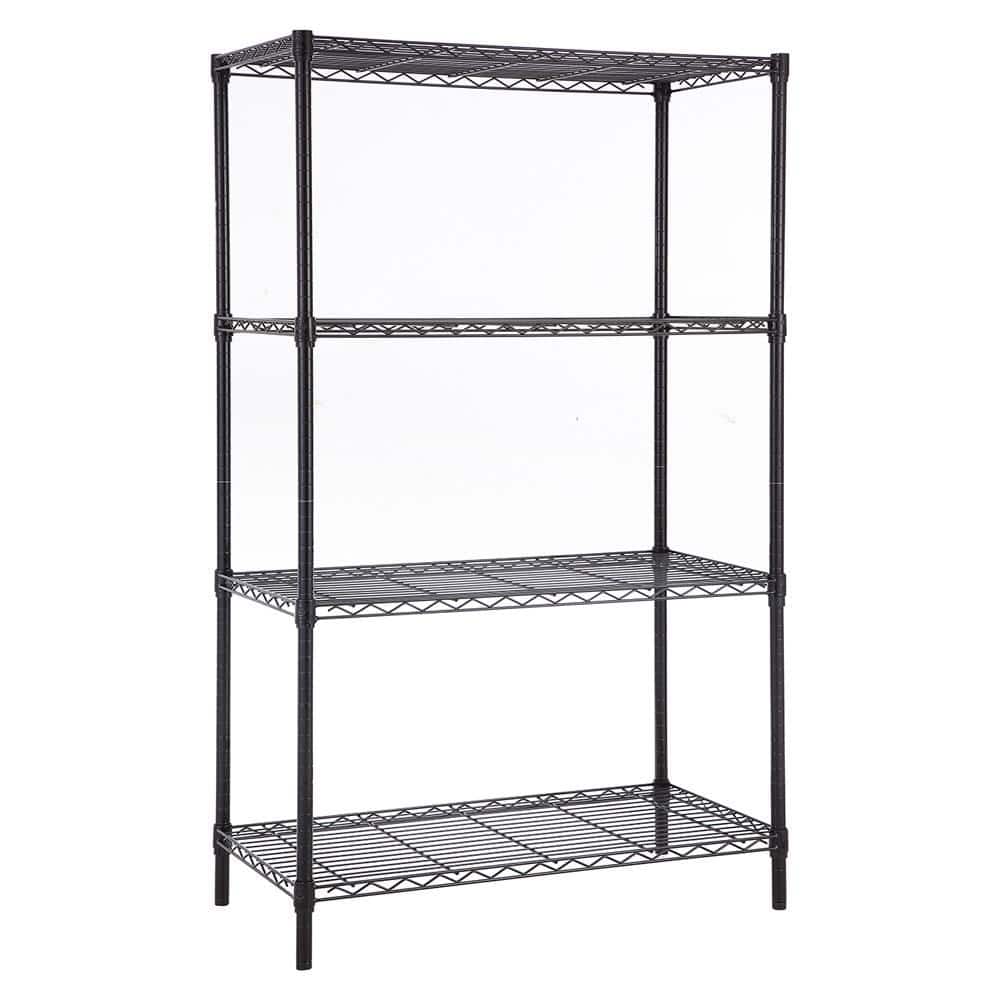 4-Tier Steel Wire Shelving Unit Black Coating Finish - Hercitys