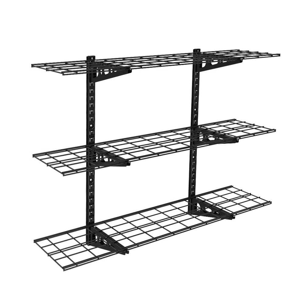 12 in. x 48 in. 3-Tier Adjustable Steel Garage Wall Shelf in Black - Hercitys