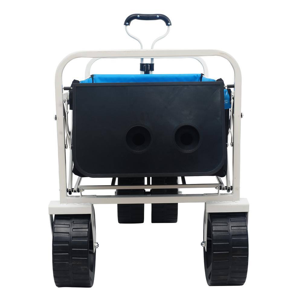 3.85 cu. ft. Black Blue White Metal Folding Garden Cart with Adjustable Hands - Hercitys