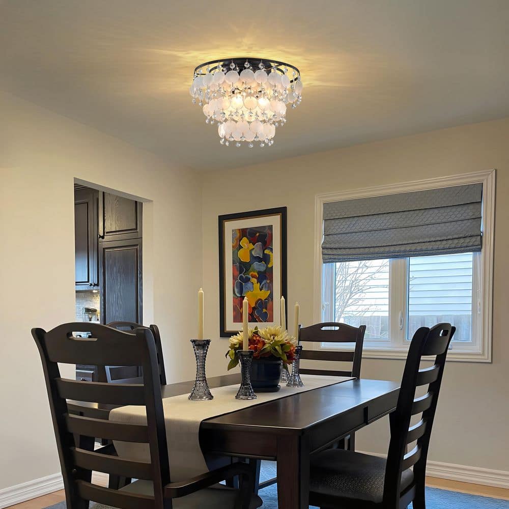 12.6 in. 3-Light Modern Black Semi-Flush Mount Ceiling Light with Crystal Shade - Hercitys