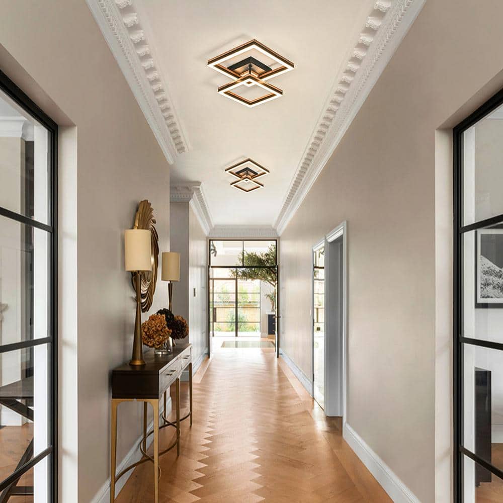 13.39 in. 2-Light Wooden Integrated LED Flush Mount Ceiling Light - Hercitys