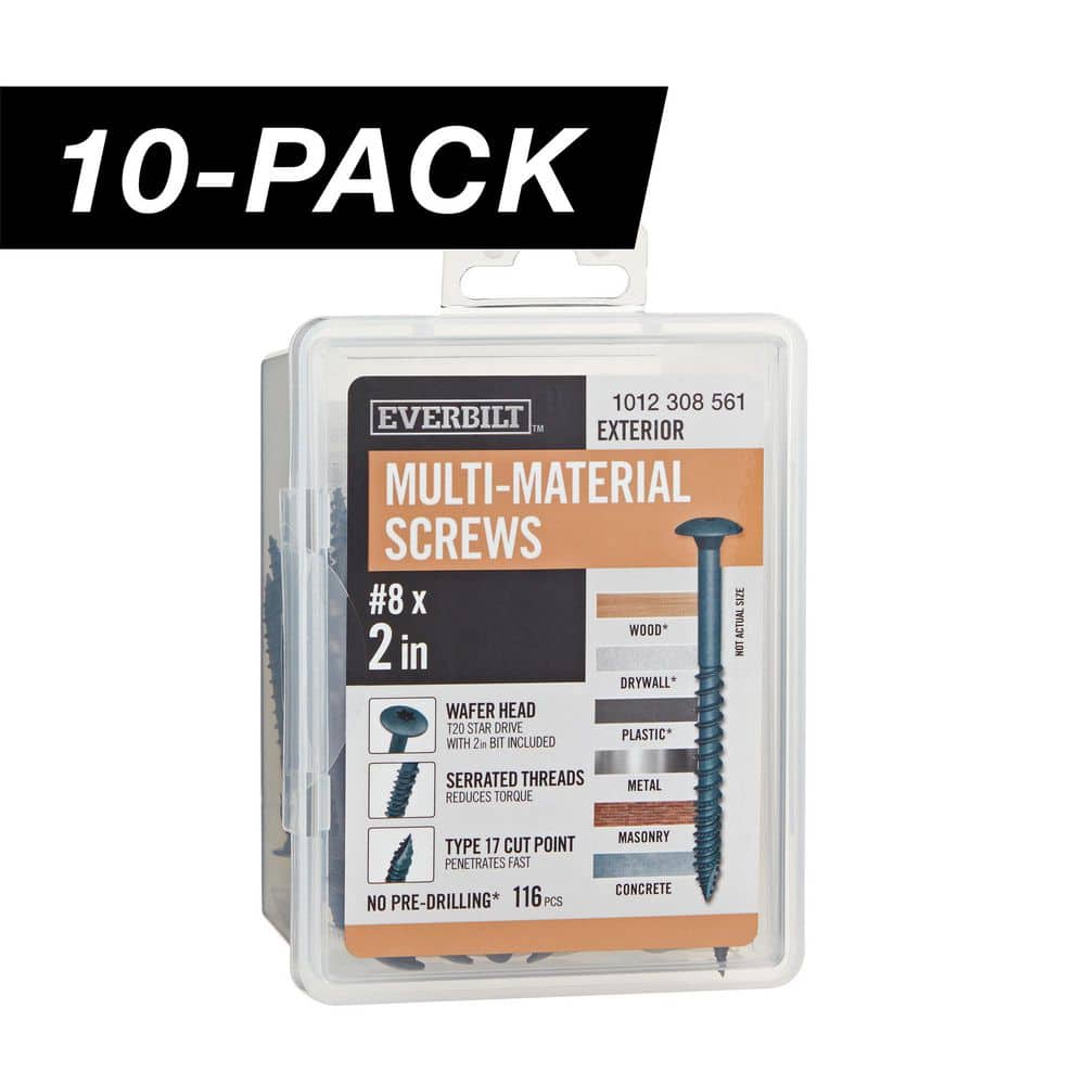 10-Pack #8 x 2 in. Black 6-Lobe Star Drive Exterior Wafer Head Multi-Material Screw (10 lbs. / 1,160-Piece) - Hercitys