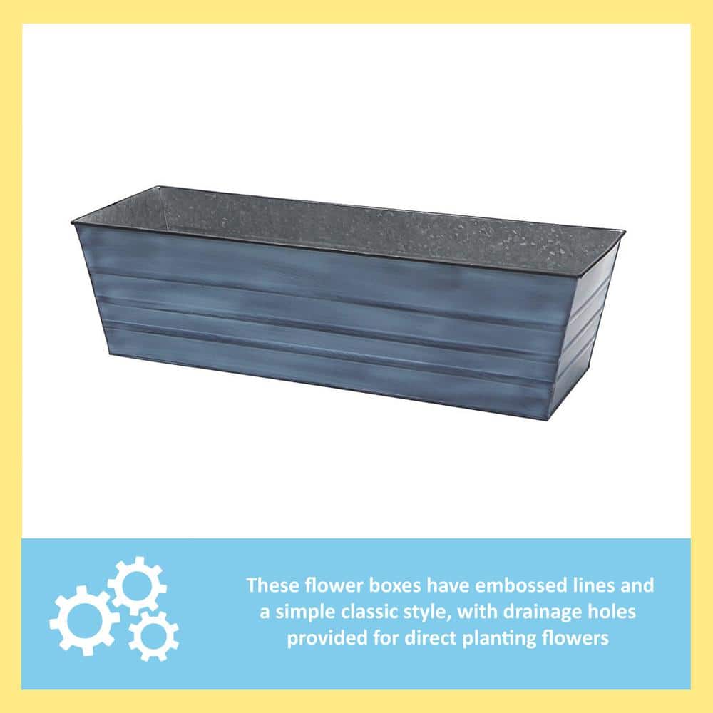 35.25 in. W Nantucket Blue Large Galvanized Steel Flower Box Planter - Hercitys