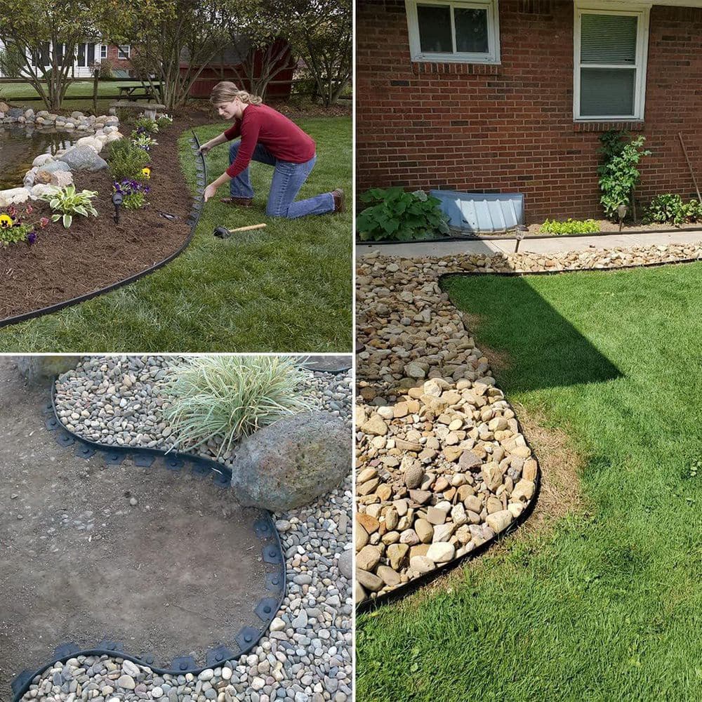 33ft x 4in Flexible PE Landscape Edging with 30pcs Nylon Spikes, Black - Hercitys