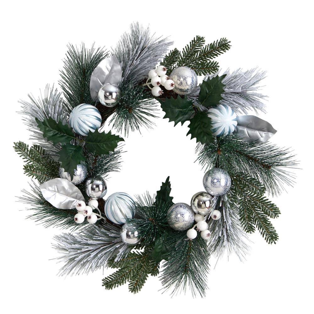 24 in. Unlit Pinecones and Berries Artificial Christmas Wreath with Silver Ornaments - Hercitys