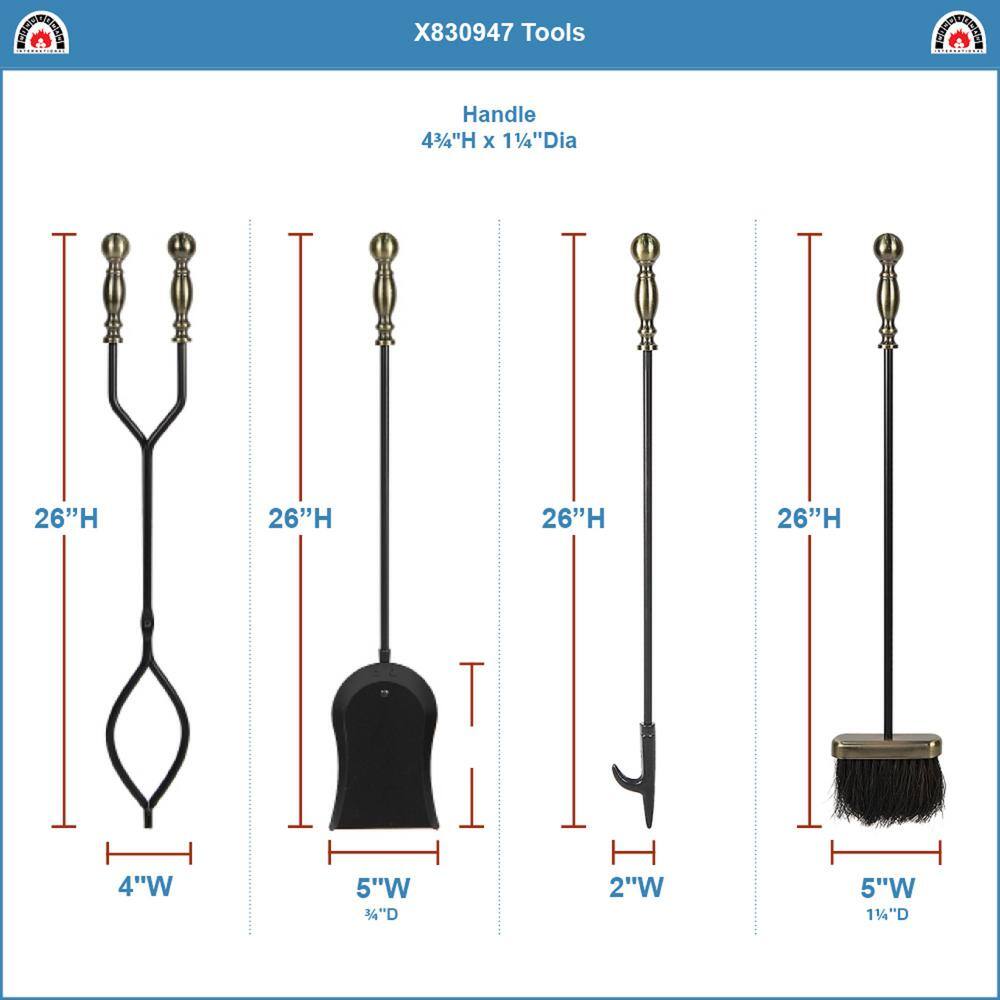30 in. Tall 5-Piece Black and Antique Brass Sutton Fireplace Tool Set - Hercitys