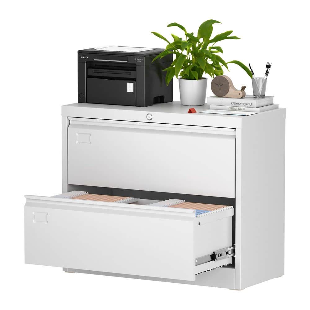 34.5 in. W x 29.5 in. H x 16 in. D 2-Drawer Metal Lateral File Storage Freestanding Cabinet in White - Hercitys