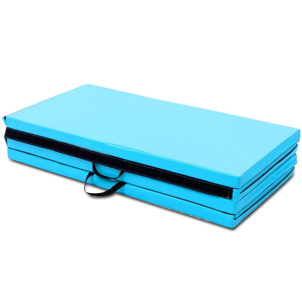 4′ x 8′ x 2” Folding Gymnastics Mat Four Panels Gym PU Leather EPE Foam Blue (32 sq.ft.) - Hercitys