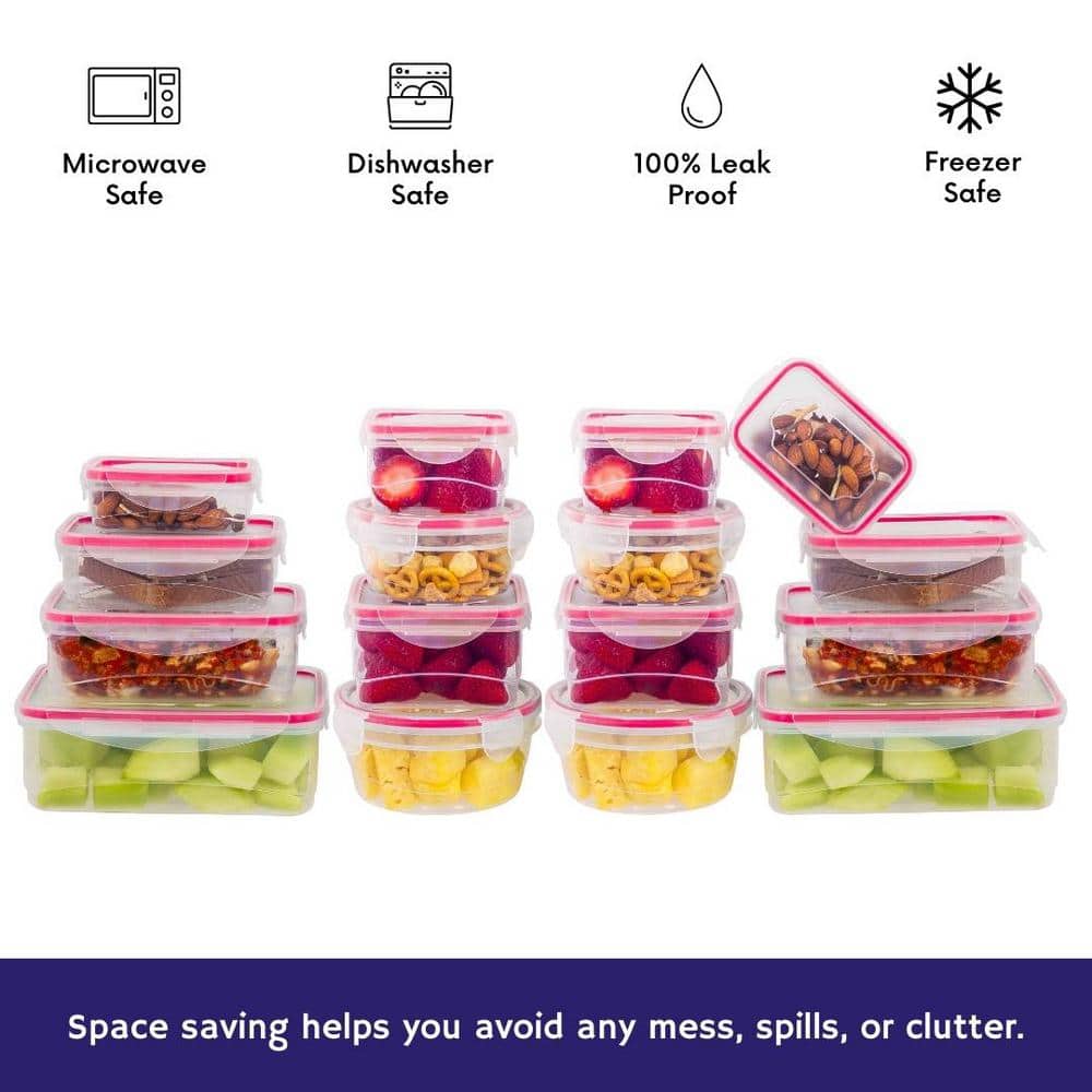 16-Piece Durable Meal Prep Plastic Food Containers with Snap Lock Lids – Red - Hercitys