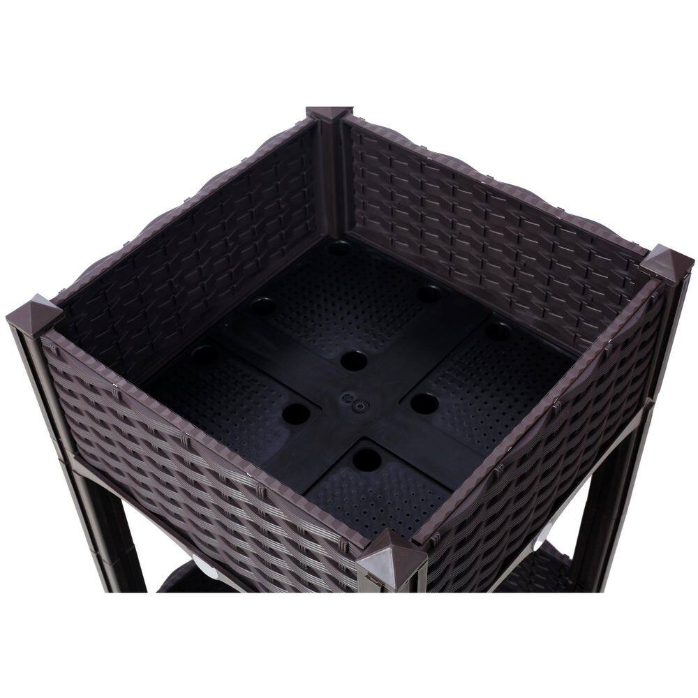 15.7 in. x 15.7 in. x 27.7 in. Plastic Planter Raised Beds, Elevated Planter Garden Box with Drainage Plug, Brown - Hercitys