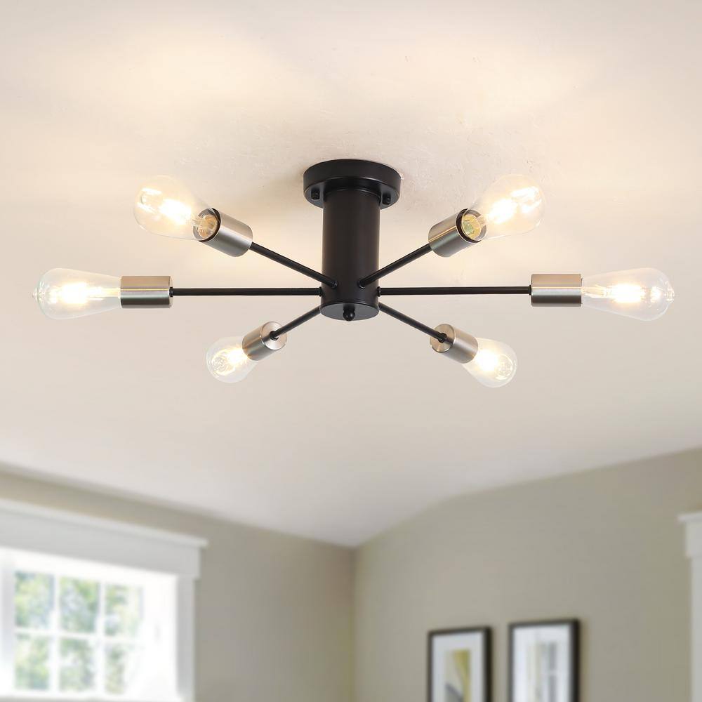 21.84 in. 6-Light Black and Nickel Sputnik Transitional Flush Mount Ceiling Lights - Hercitys