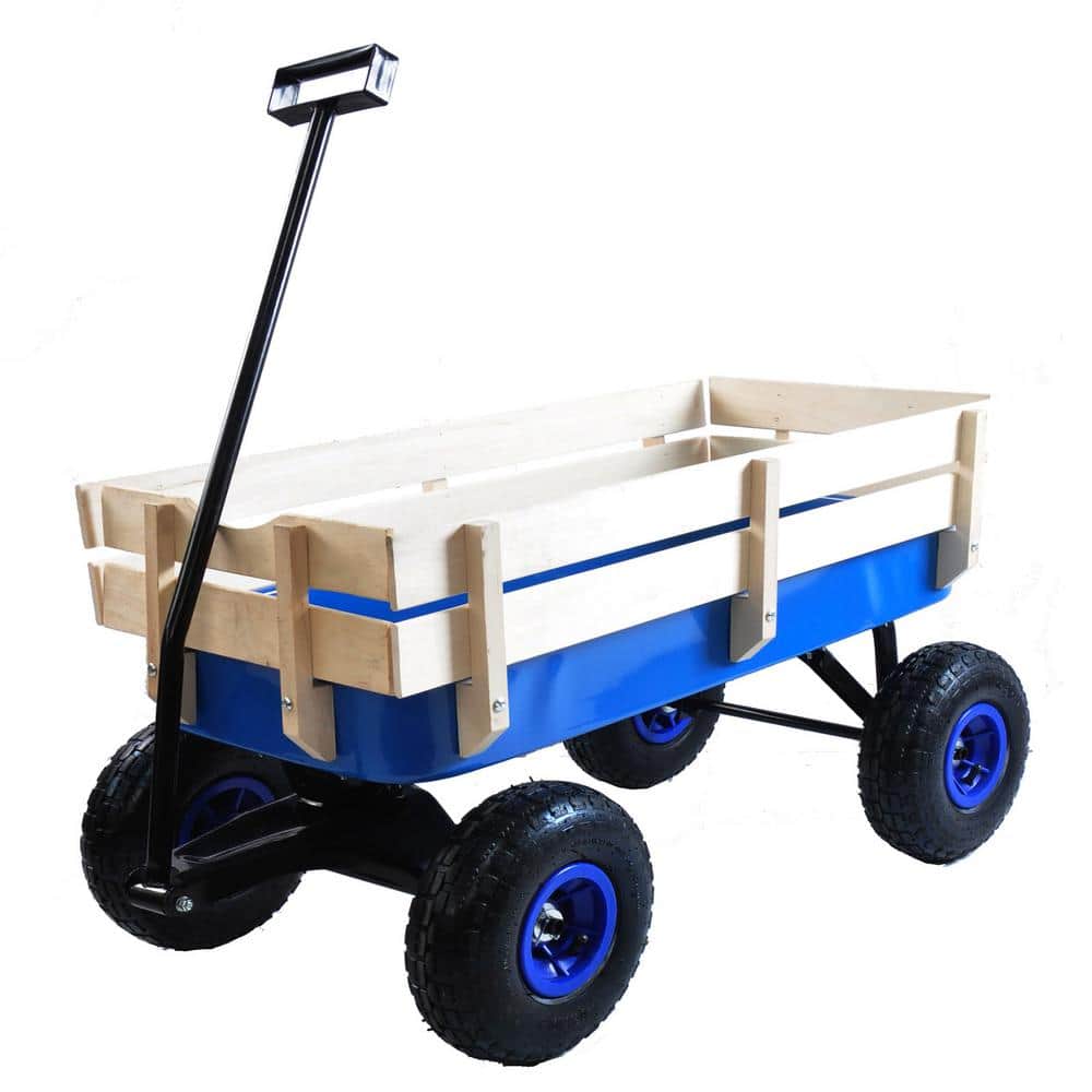 3 cu.ft. Steel Cargo Wagon with Removable Side Children Kids’ Pull-Along Wagons Garden Cart Blue - Hercitys
