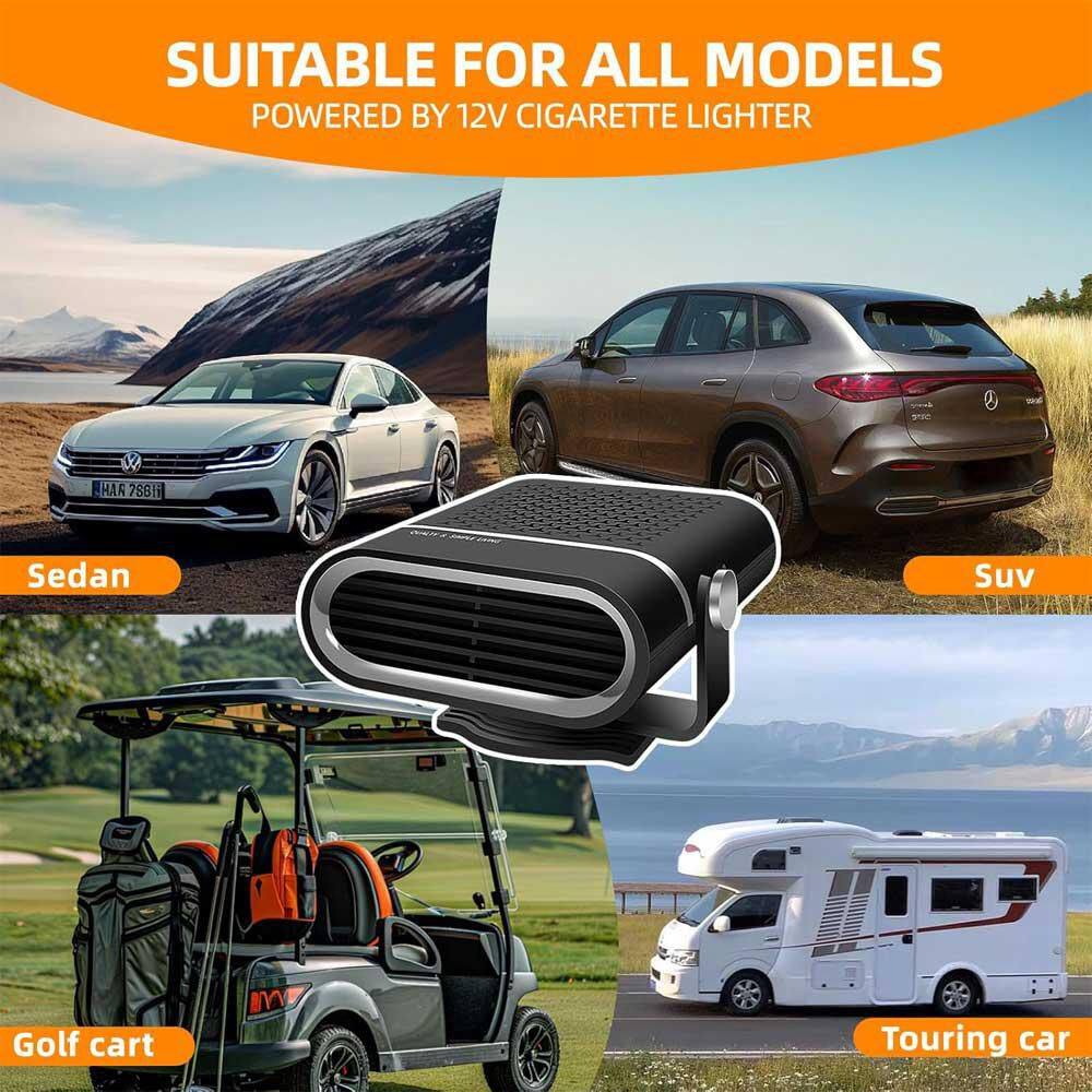 150W 12V Car Heater, 2 Fast Electric Heating and Cooling Fan Portable Windshield Defogger Defroster, Black - Hercitys