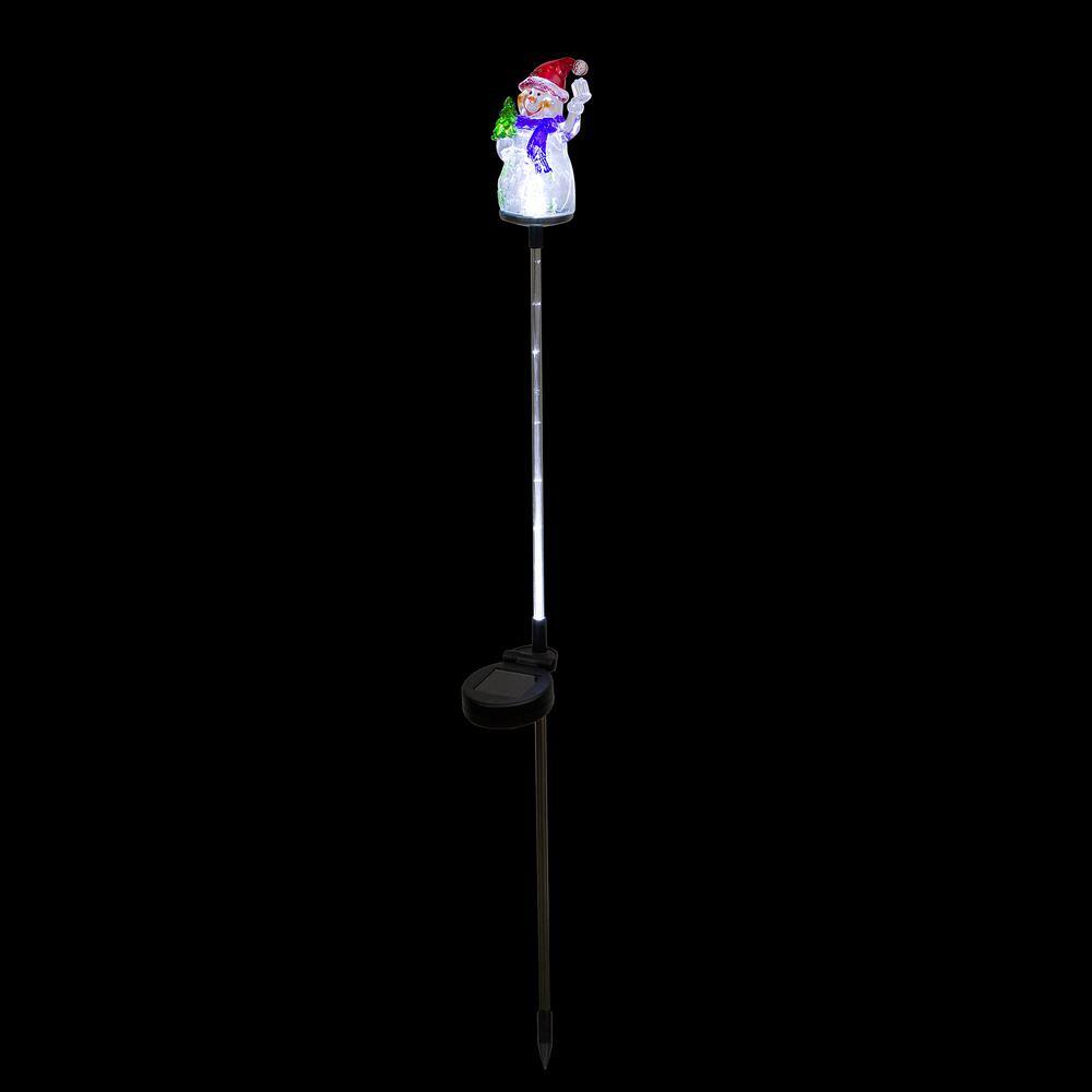 34 in. Tall Solar Snowman Fiber Optic Garden Stake with LED Lights, Set of 2 - Hercitys